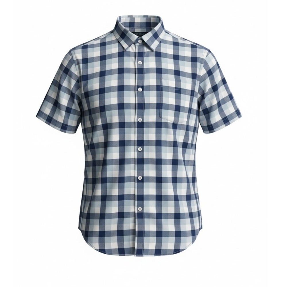 Mizzen+Main Blue Gingham Performance Short Sleeve Shirt Mens XL Trim Fit